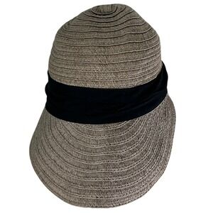 Straw Visor Hat with Black Band Sun Protection Beach Vacation‎ Travel